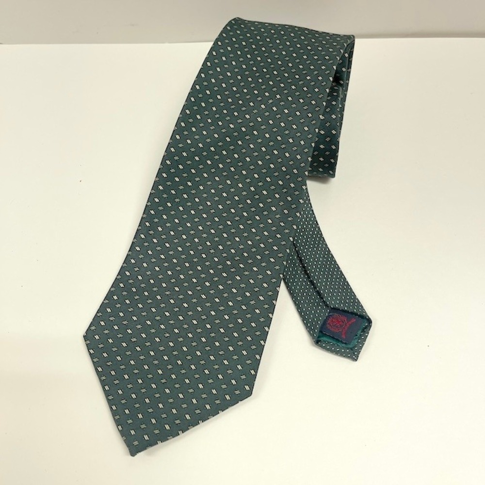 Tommy Hilfiger Green & White Silk Men's Necktie Tie